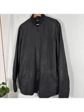 Diesel Black Leather Bomber Jacket XL Streetwear Moto Minimalist Shirt Jacket